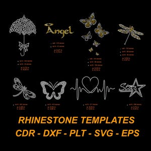 Rhinestone Cut Pattern: Butterfly, Star, Heart, Umbrella Iron on transfer (Digital Download)