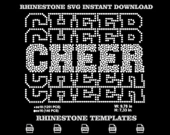 Rhinestone Cheer SVG, Stacked Typography Cheerleader Varsity Spirit Apparel Template Pack
