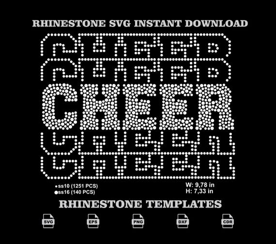 Rhinestone Cheer SVG, Stacked Typography Cheerleader Varsity Spirit Apparel Template Pack