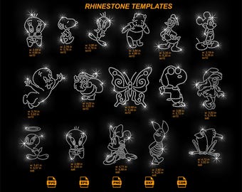 Retro Cartoon Rhinestone Template SVG | Mini Character Bling Font Set | Digital Download