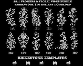 SS10 Flowers & Floral Vibes Rhinestone Bundle SVG, 12 Paisley Vine Shirt Vector