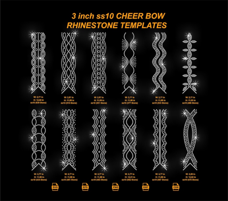 Ss10 Layout 3 Inch SS10 Cheer Bow Rhinestone Templates Bundle (svg, Dxf, Eps, Png ...