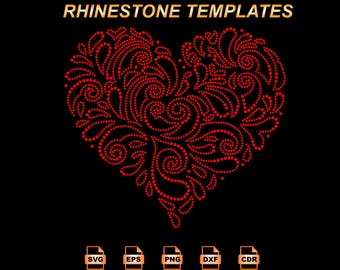 Rhinestone Heart T-Shirt Design Template: Cricut, SVG, EPS, PNG (Digital Download)