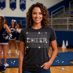 Rhinestone Cheer SVG, Stacked Typography Cheerleader Varsity Spirit Apparel Template Pack image 2
