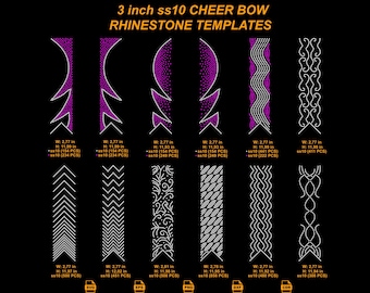 Cheer Bow Rhinestone Strip Templates • ss10, 3 Inch (SVG DXF EPS)
