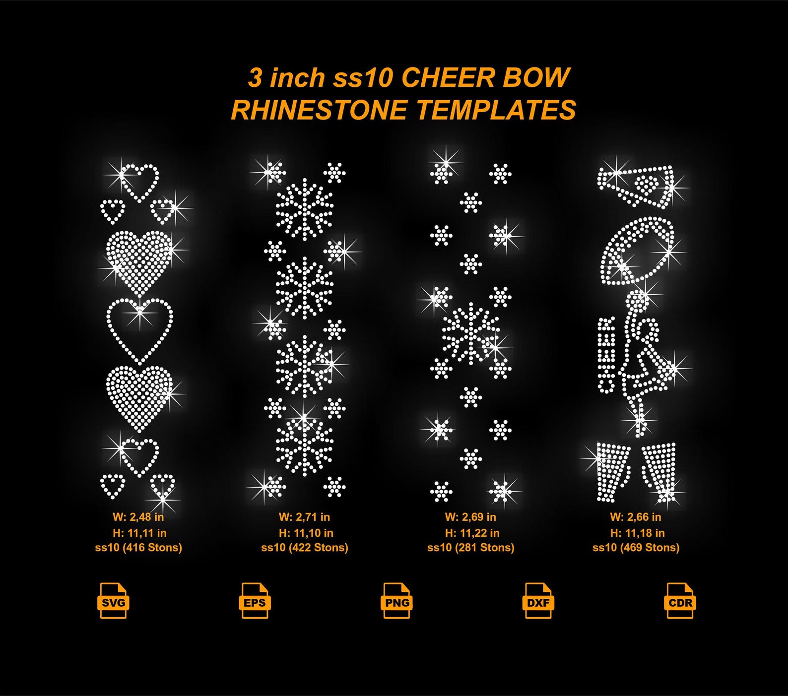 Victory Rhinestone Template Cheer Bow Rhinestone Template Bundle SVG, 3 Inch Bow Strip Designs SS10 ...