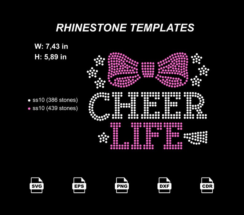 Cheer Life Rhinestone Template SVG | Cheer Bow Design | SS10 Hotfix ...
