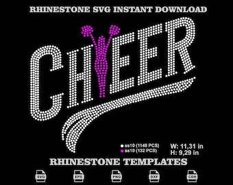 Cheerleader Rhinestone SVG, Cheer Silhouette Team Spirit Athletic Cut File