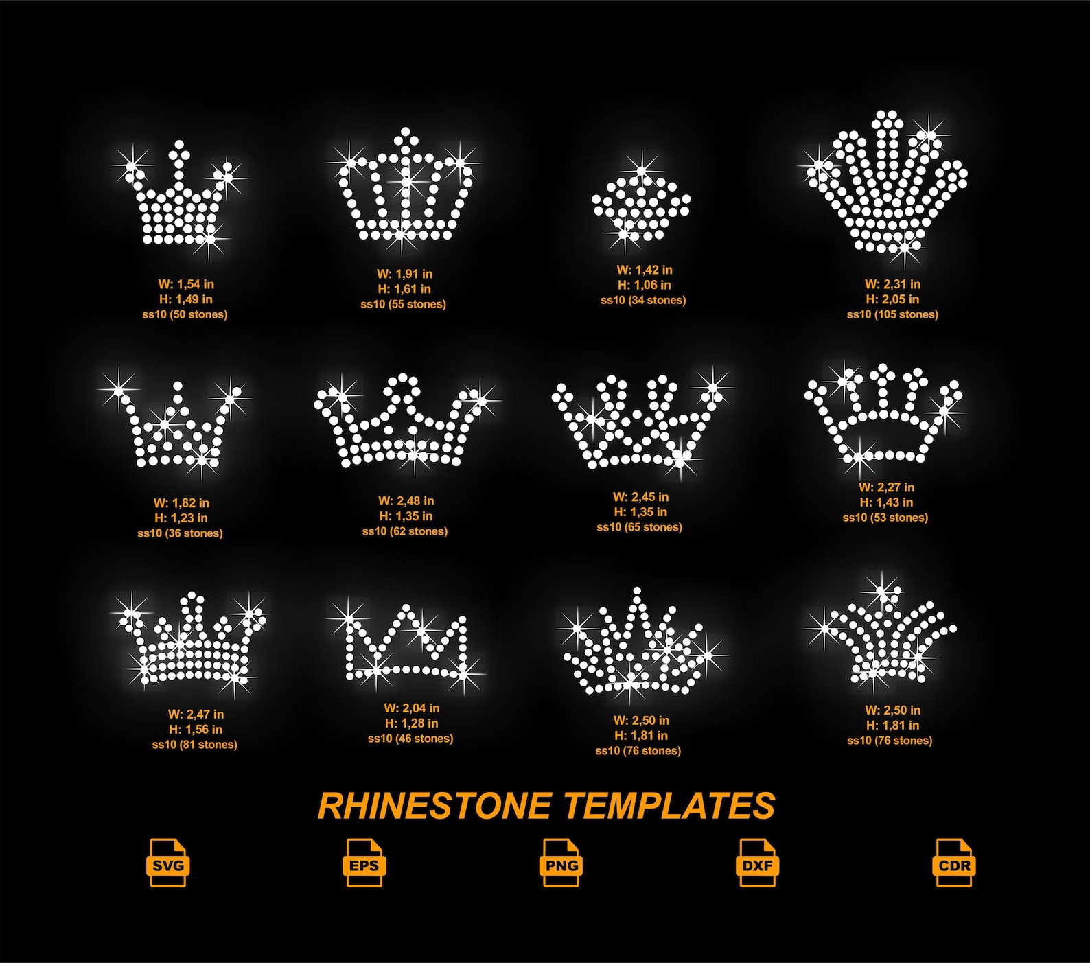 King and Queen Crown Rhinestone Templates: Iron on Transfer (digital ...