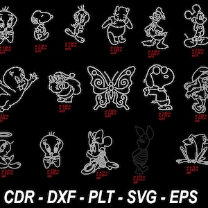 Rhinestone Cut 16 Design Template Set SS6 or SS10 Mickey, Minnie, Donald, Casper, Svg, Cdr Eps, Dxf, Mickey Mouse Rhinestones