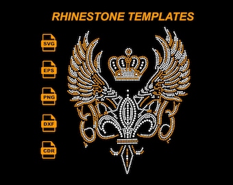 Wing Fleur de Lis Rhinestone Template: SS10 Stone Pattern (SVG, PNG, DXF)