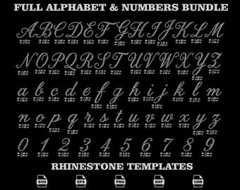 Cursive Script Alphabet Rhinestone Template SVG, Letter Bundle