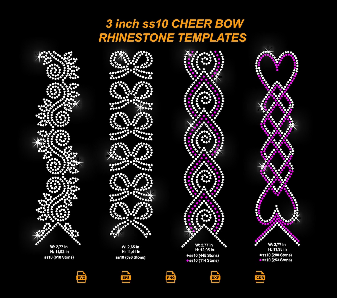 SS10 Rhinestone Cheer Bow Template Bundle (SVG DXF PNG) Etsy