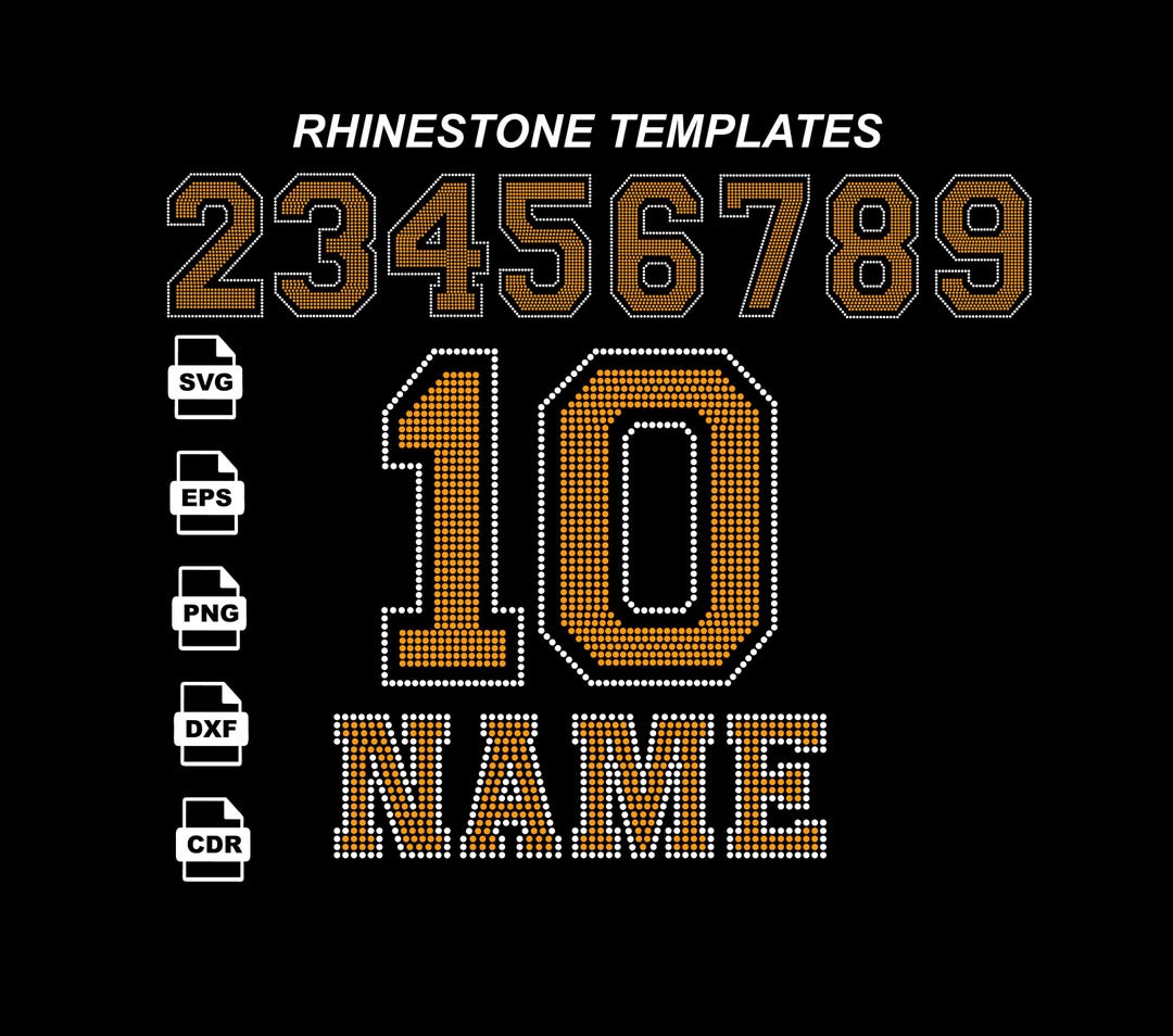 Varsity Sport Numbers Rhinestone Template SVG for Custom Jersey Design ...