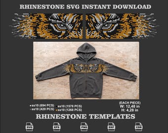 Wild Tiger Face Zip Up Hoodie Rhinestone Template SVG, Split Chest Vector