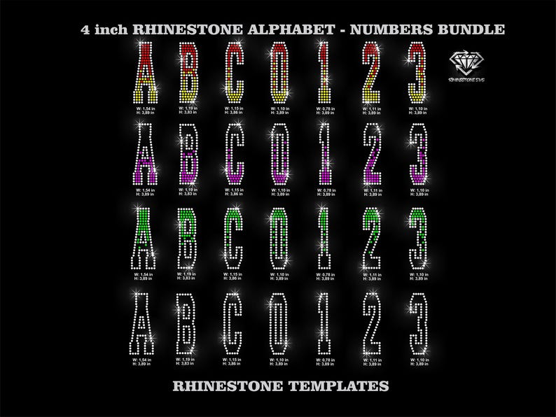 Rhinestone Alphabet SVG Bundle, 4 Inch Letters and Numbers Template ...
