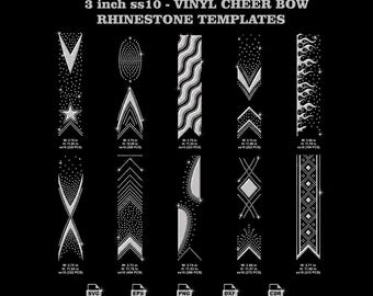 Rhinestone Cheer Bow Strip SVG, 3 Inch V Tail HTV Vinyl Ribbon Template Pack Design