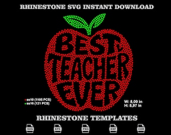Rhinestone Teacher Apple SVG, Back to School Kindergarten Apparel Downloadable Template