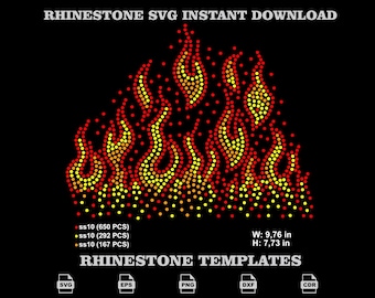 Rhinestone Flame SVG, Fire Hotfix Template For Shirts, Streetwear Biker Clothing Design