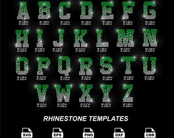 Rhinestone Alphabet Letters SVG | SS10 Bling Font Set | Sports Cheer Team Lettering DXF PNG