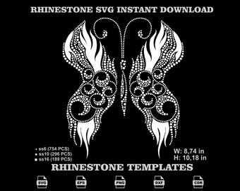 Boho Butterfly Rhinestone SVG Template, Tribal Insect Mixed Size File