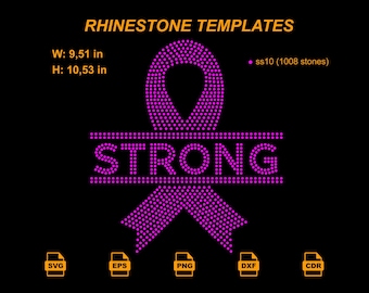 Strong Pink Ribbon Rhinestone SVG | SS10 Cancer Awareness Bling Design | Hotfix Crystal Cut File