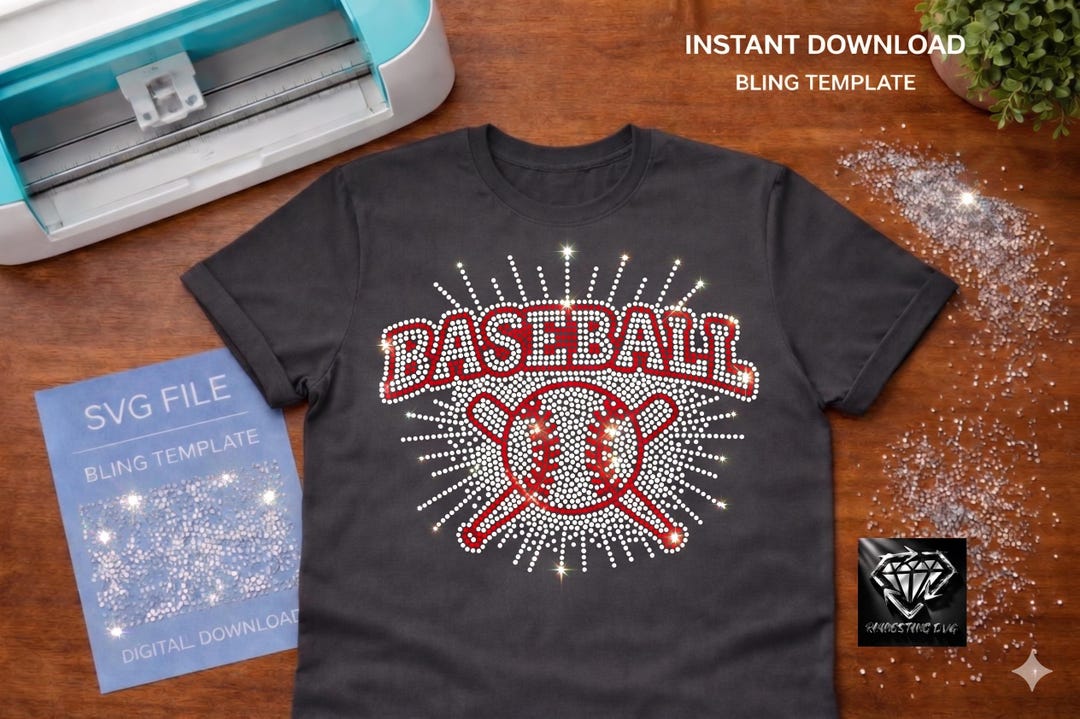 Baseball Rhinestone Template SVG, Ss10 Bling Design for Cricut, Sports ...