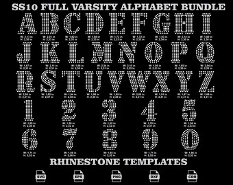 Varsity Block Rhinestone Font Bundle SVG, College Alphabet Numbers Shirt Vector