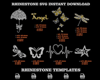 Rhinestone Butterfly Heart Star SVG Bundle, Mixed Templates (Digital Download)