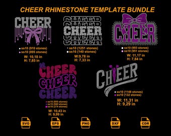 Cheer Rhinestone Template Bundle, Cheer SVG for Cricut, Cheerleading Bling Cut File Design