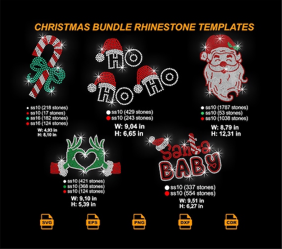 Christmas Rhinestone Template SVG Bundle, Holiday Vector Bling Shirt Designs