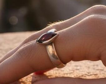 Handmade Sterling Silver Garnet Ring: Red Gemstone Promise Ring