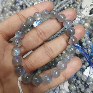 Blue Flash Labradorite Bracelet: Natural Stone Beads, 7 inch