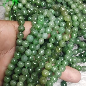Natural Canada Candian Jade Green Nephrite Jade Smooth Polished Round 6mm 8mm Gemstone Beads