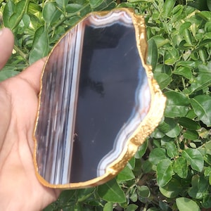 Agate Stone Coaster: Brown Black Marble Style with Gold Edge
