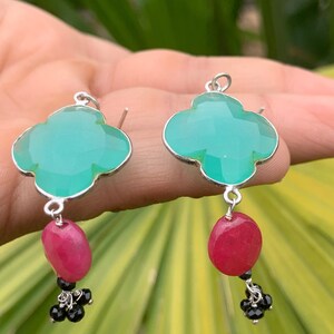 925 Sterling Silver Natural onyx Topaz Gemstone Earrings, Designer Handmade Pear Silver Earrings, Bezel Set Earring, Silver Women Jewelry