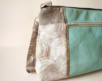 Sky Blue Cork Shoulder Bag with Grey Accents