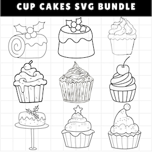 Christmas Cupcake SVG, Cake Cut file, Cupcake bundle svg, Sweets svg, Cupcake Outline SVG, Birthday svg, Cupcake clipart Instant download