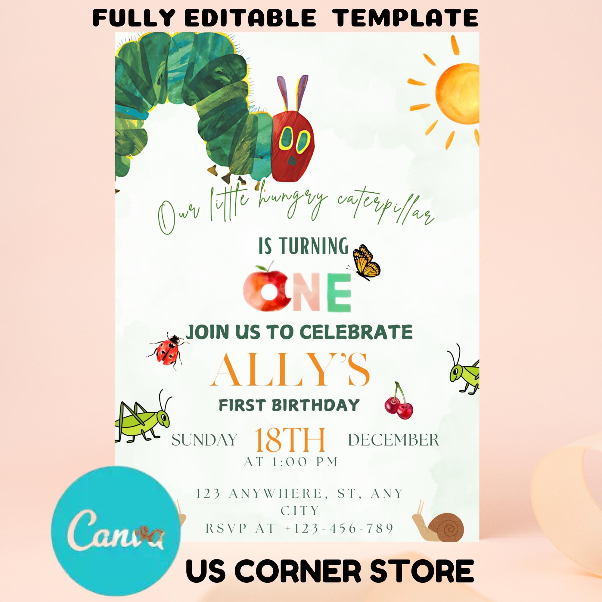 Very Hungry Caterpillar First Birthday Invitation Birthday Party Invite Printable Editable Decoration Template Digital Printed Decor - Etsy very-hungry-caterpillar-first-birthday-invitation-birthday-party-invite-printable-editable-decoration-template-digital-printed-decor-etsy