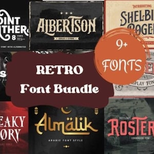 9+ Retro Font Bundle, Vintage Font with Tails, 70s Bold Font Collection, Boho Display Font, Western Font, Commercial Use Downloadable Fonts