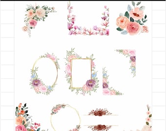 Flower Corner SVG Bundle\ Floral Corners PNG Set\ Floral arrangement dxf\ Plant corner wedding border decor for cricut