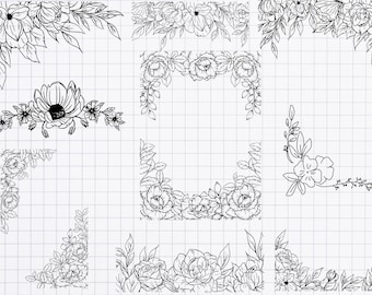 Flower Corner SVG Bundle\ Floral Corners PNG Set\ Floral arrangement dxf\ Plant corner wedding bordeacr decor for cricut