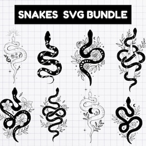 Floral Snake Svg Bundle, Celestial snake svg, Snake with flowers svg, Mystical snake svg, Snake design Svg, Cut Files For Cricut, Silhouette
