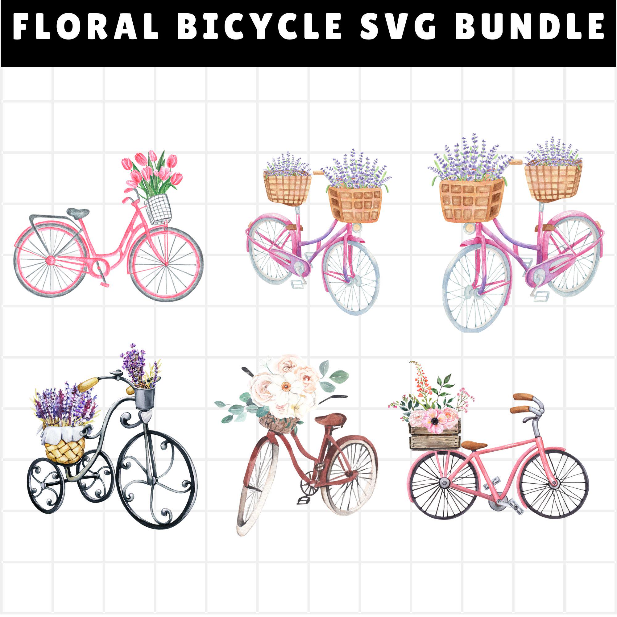 Watercolor Floral Bicycle Clipart\ spring flowers watercolor PNG\ format instant download for commercial use