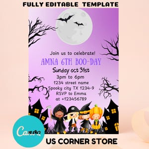 Editable Spooktacular Costume Party Halloween Birthday Invitation, Halloween Birthday Party Invite, Cute Kids Halloween Invitation Template