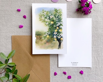 Carte postale Printanière illustrée à l’aquarelle - décoration de printemps avec citronnier