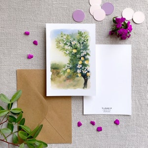 Carte postale Printanière illustrée à laquarelle décoration de printemps avec citronnier image 1