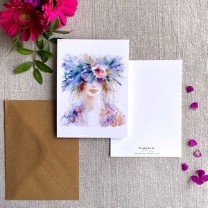 Carte postale femme fleur lavande illustrée à laquarelle décoration de printemps image 2