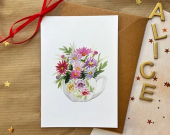 Carte postale « tasse fleurie » Alice aux Pays des Merveilles