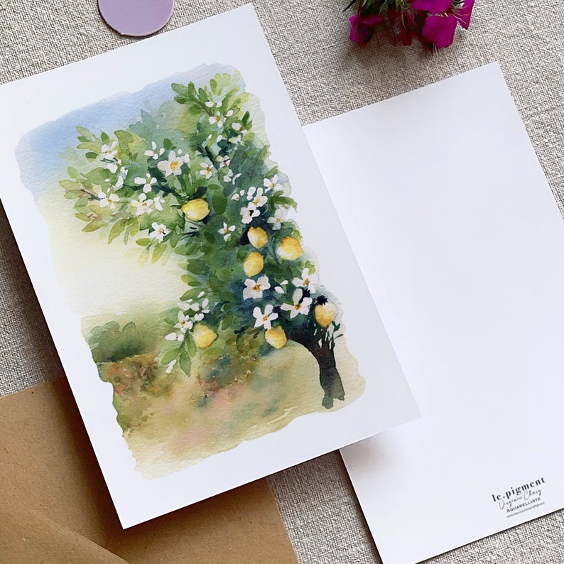 Carte postale Printanière illustrée à laquarelle décoration de printemps avec citronnier image 2